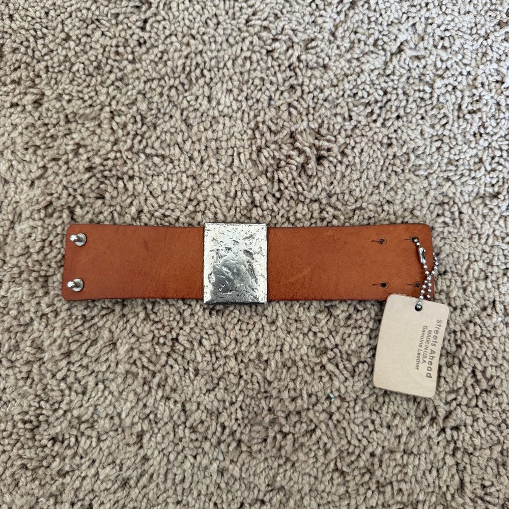 NWT Streets Ahead Genuine Leather Silver Plate Statement Cuff Bracelet